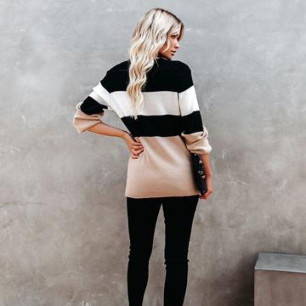 Harleston Black & Beige Colorblock Knit Sweater - Picture 4 of 10